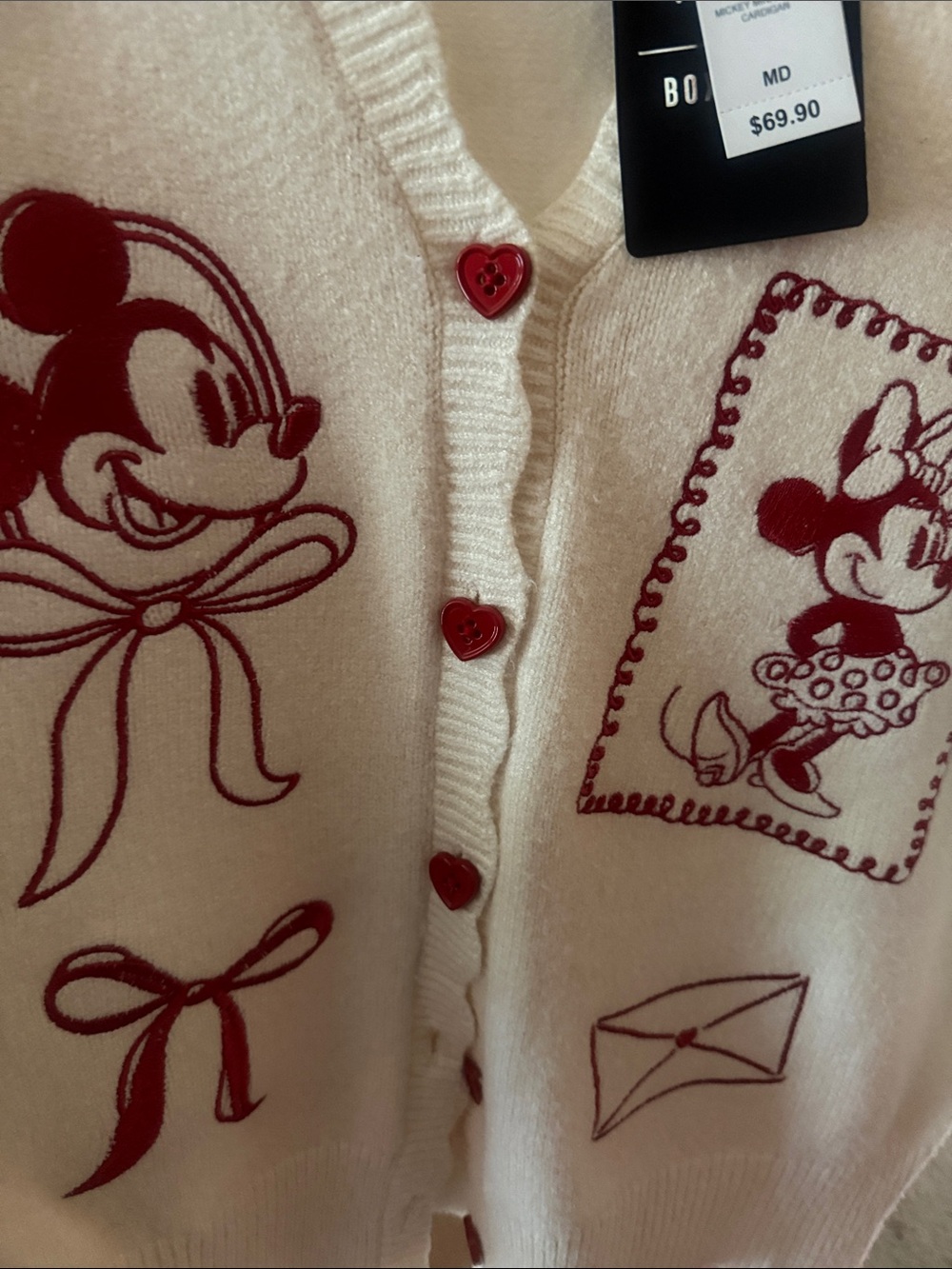 Disney Cream Vday Cardigan with Red Minnie & Mickey Embroidery - Picture 5 of 5